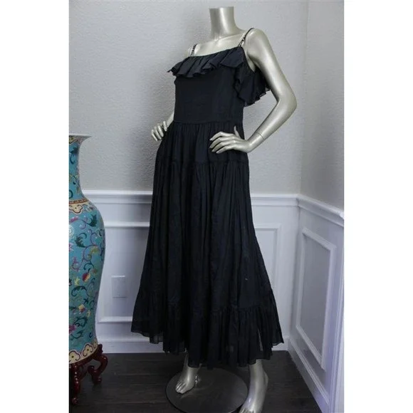 Saint Laurent | Dresses | 555 New Ysl Saint Laurent Black Ruffle Rhinestone  Gathered Peasant Dress 6 | Poshmark